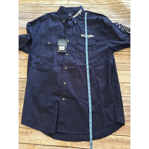 NEW Wrangler Shirt Vintage Blue Shirt Cowboy Button L Spell Out Logo MP2327N - Picture 8 of 10